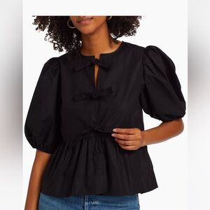 Ganni cotton poplin peplum blouse